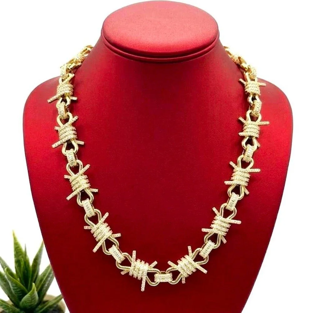Gold Barbed Wire Chain Necklace 20inch